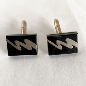 VTG SWANK angled back inlaid onyx look cuff links